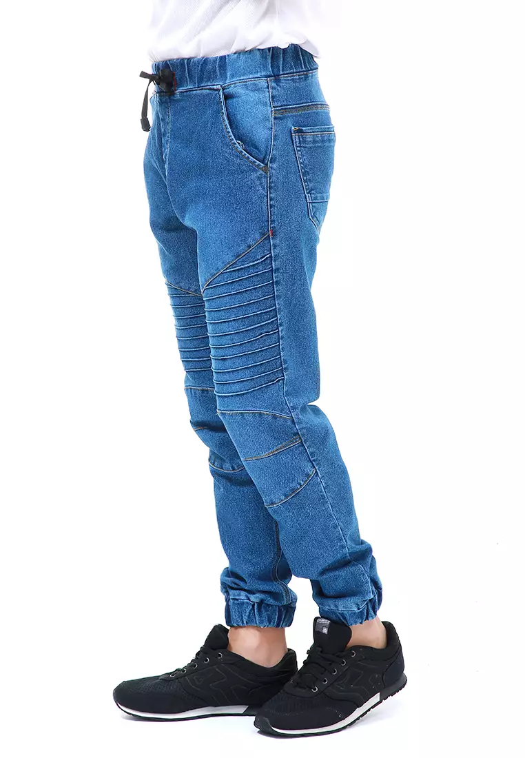 Locko Celana Panjang Pria Elastic Rubber Casual Long Pants Material Jeans ORIGINAL - Blue