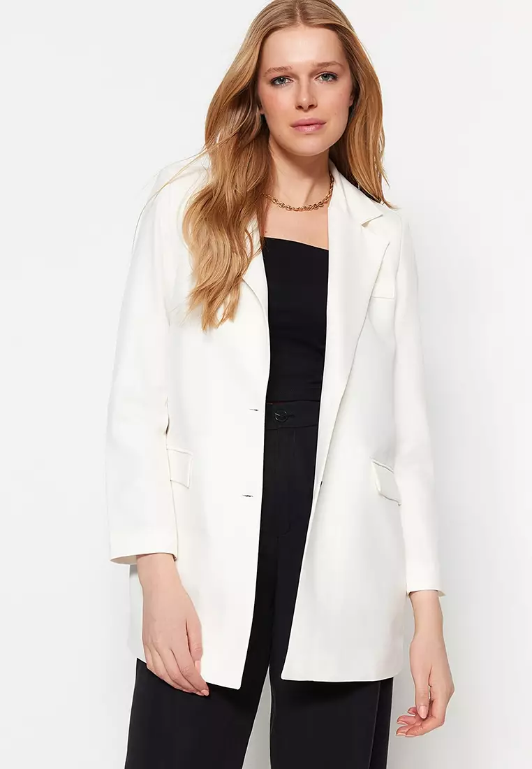 Womens white hot sale longline blazer