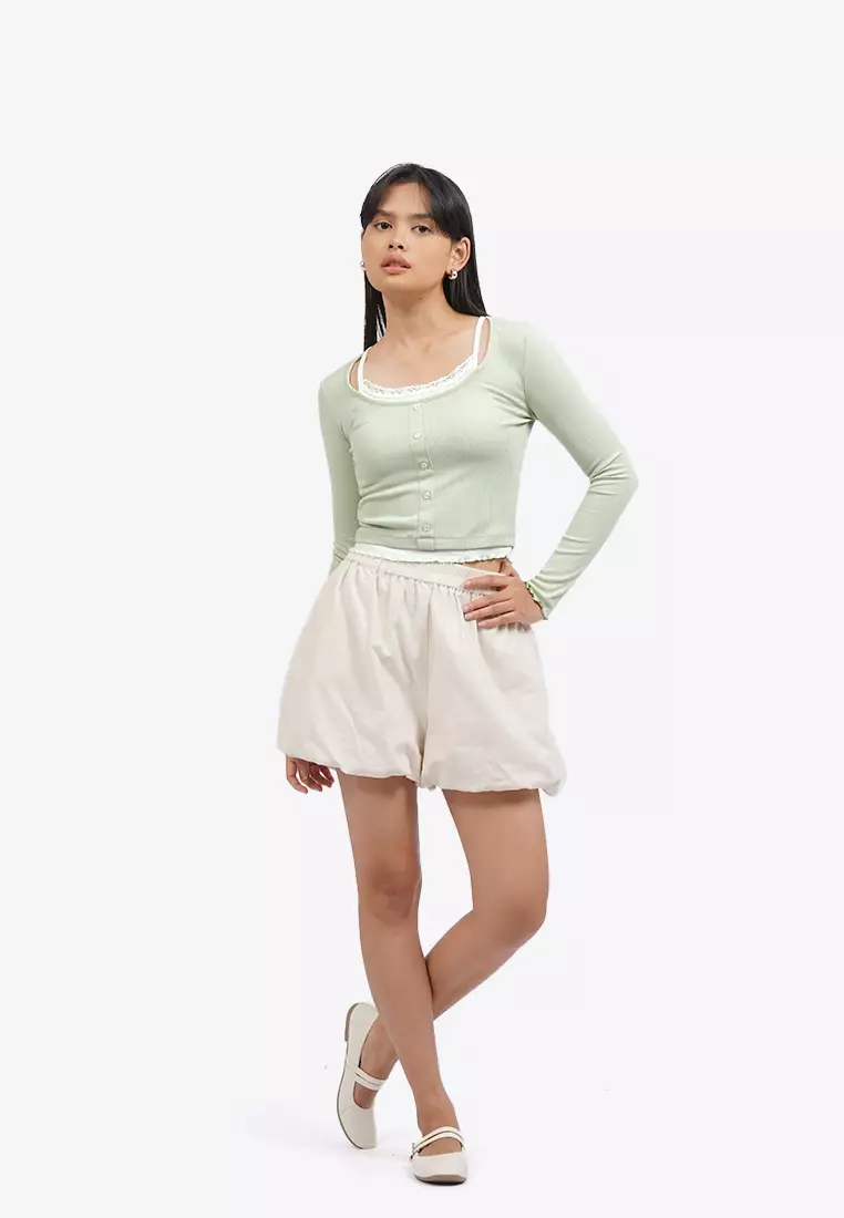 Double Layer Long Sleeve Knit Top