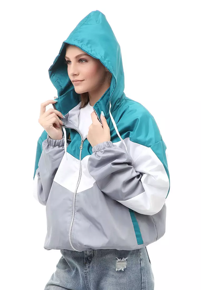 Hardwin Jacket Outer Wanita Hoodie Kombinasi 3 Warna Material Parasut Despo ORIGINAL - Tosca White Gray
