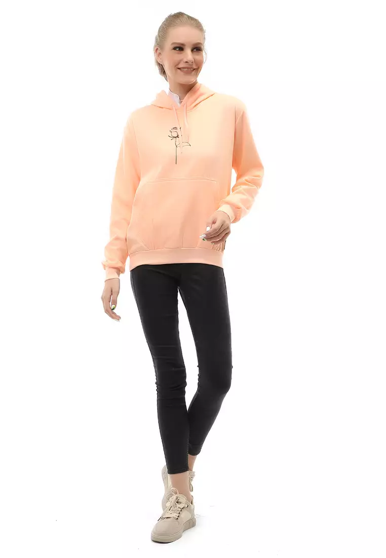 Hardwin Sweater Hoodie Jumper Rose Jacket Outer Casual Wanita Material Fleece ORIGINAL - Peach