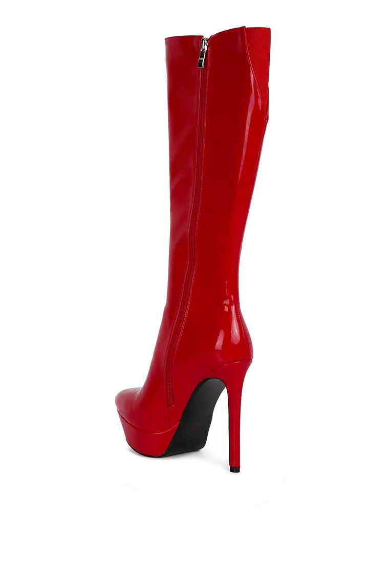 Red leather hotsell knee boots