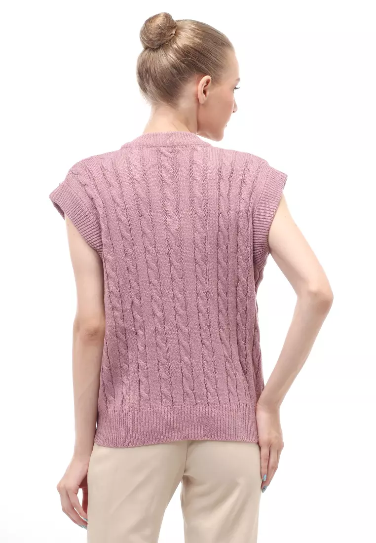 Urice Vest Rajut Atasan Wanita V-neck Sleeves Design Elegant - Lavender