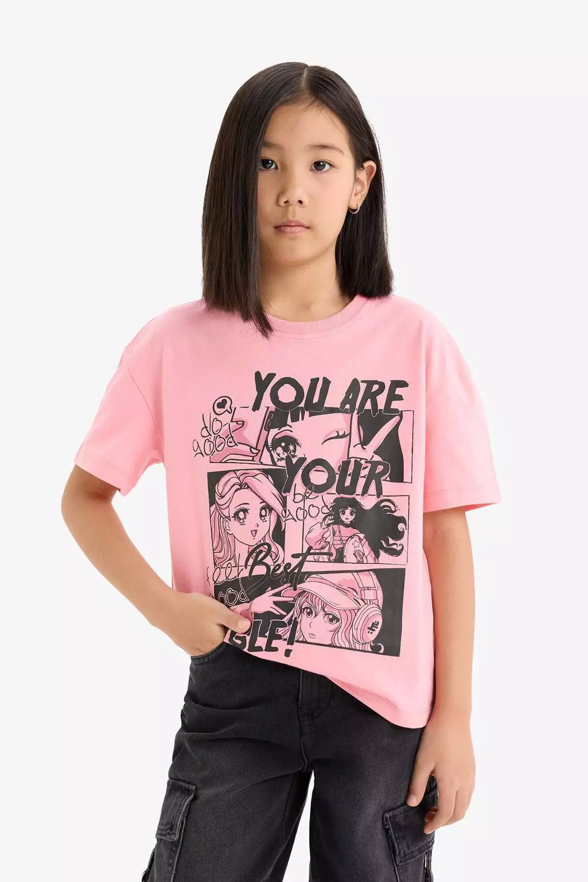 Girl's Relax Fit Crew Neck Printed Short Sleeve T-Shirt E0355A825Sm