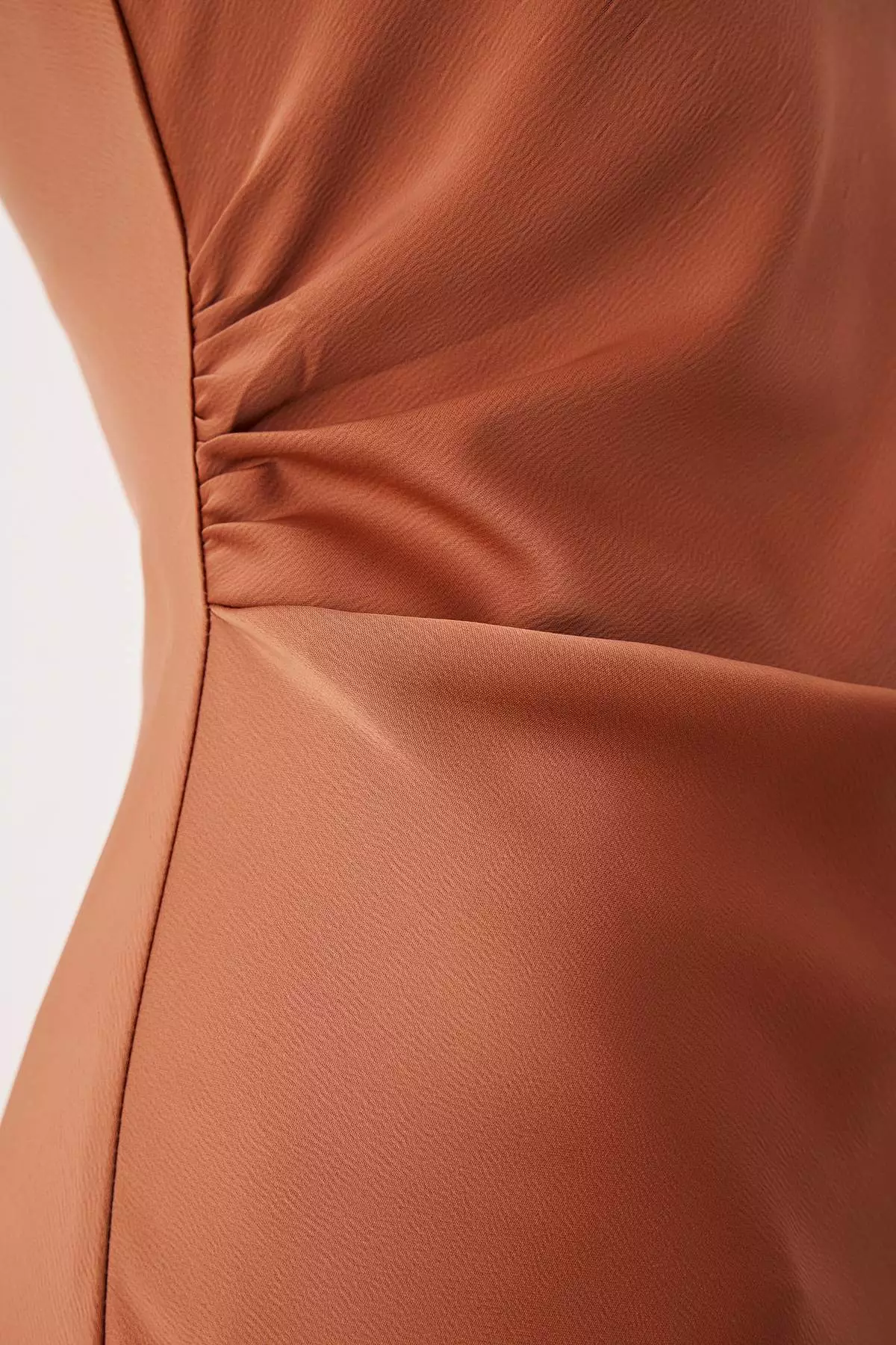 Brown Body Fitting Satin Maxi Evening Dress