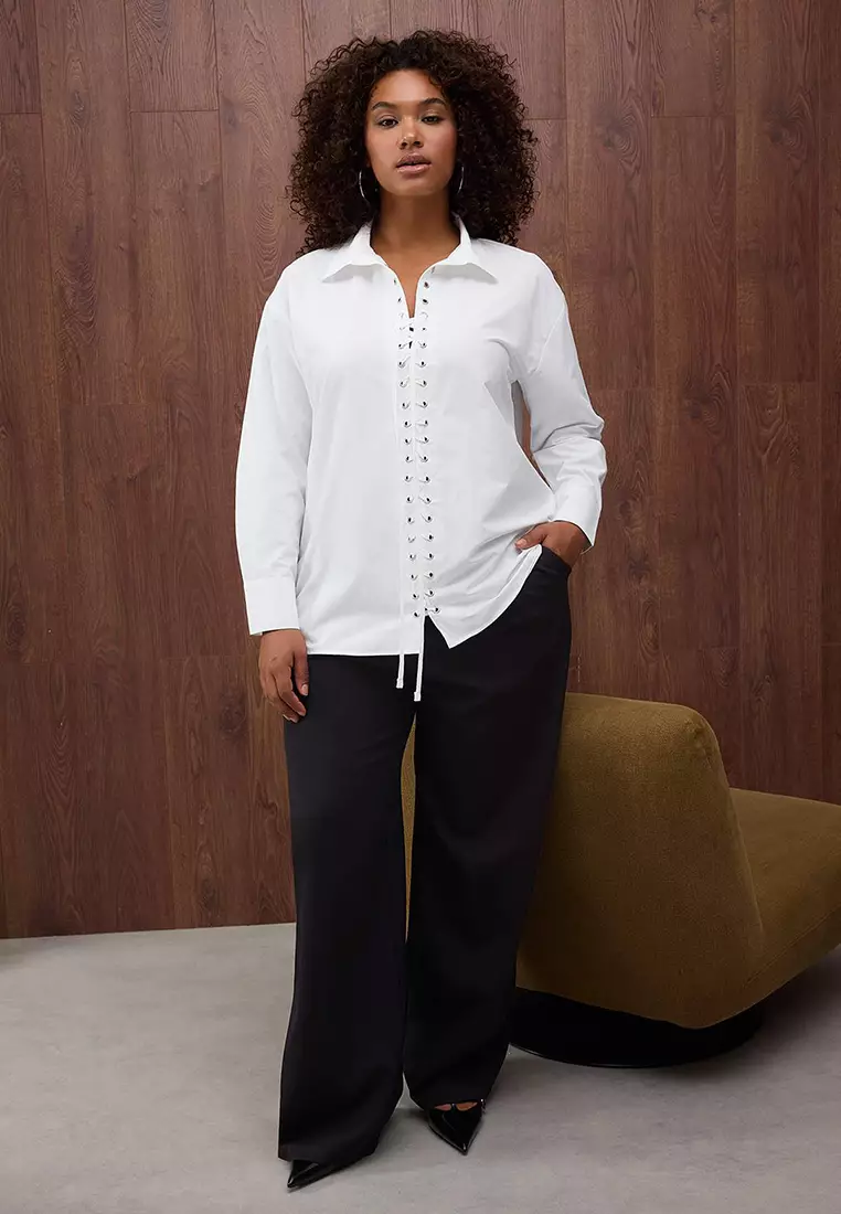 Plus Size Lace-Up Shirt