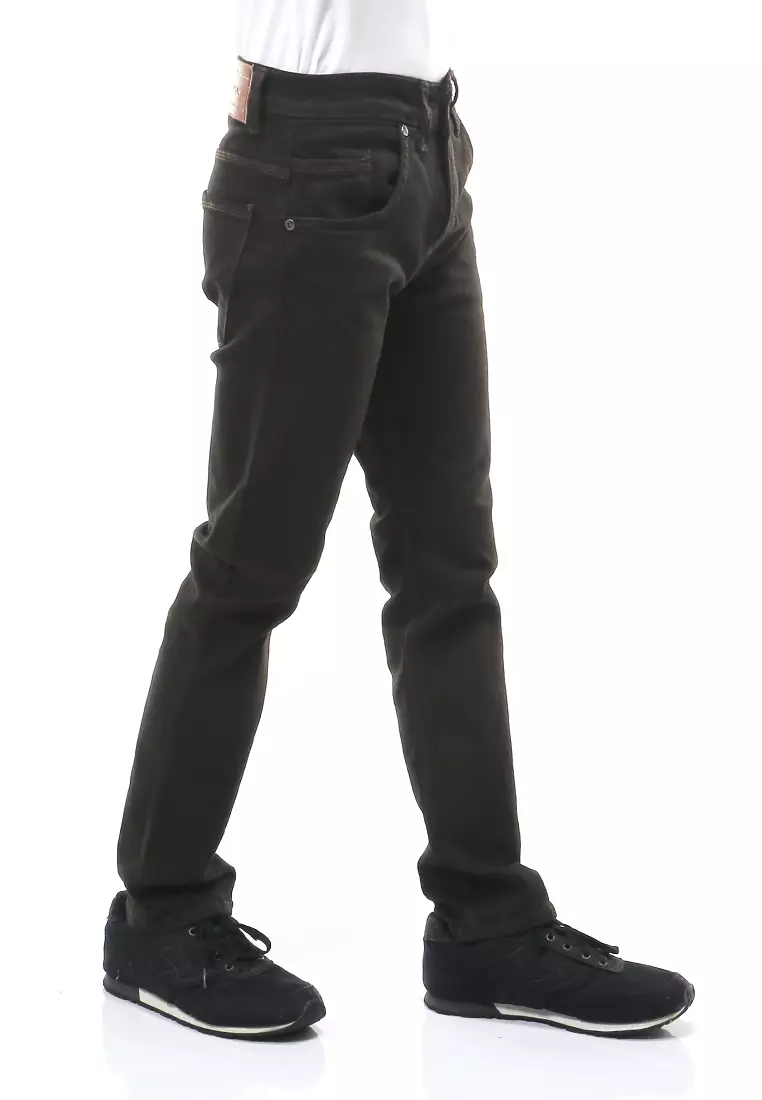 Locko Celana Panjang Pria Skinny Stretch Jeans Material Denim ORIGINAL - Dark Brown