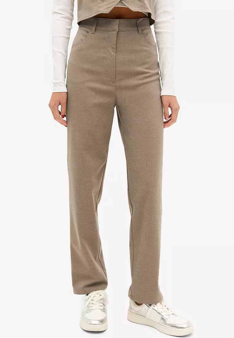 Khaki straight hotsell leg trousers