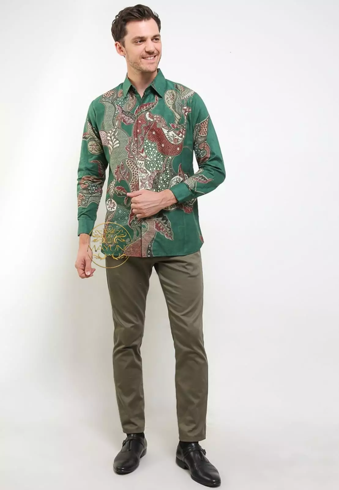 Laurendra Ijo Kemeja Batik Pria Premium Slimfit Modern Lengan Panjang