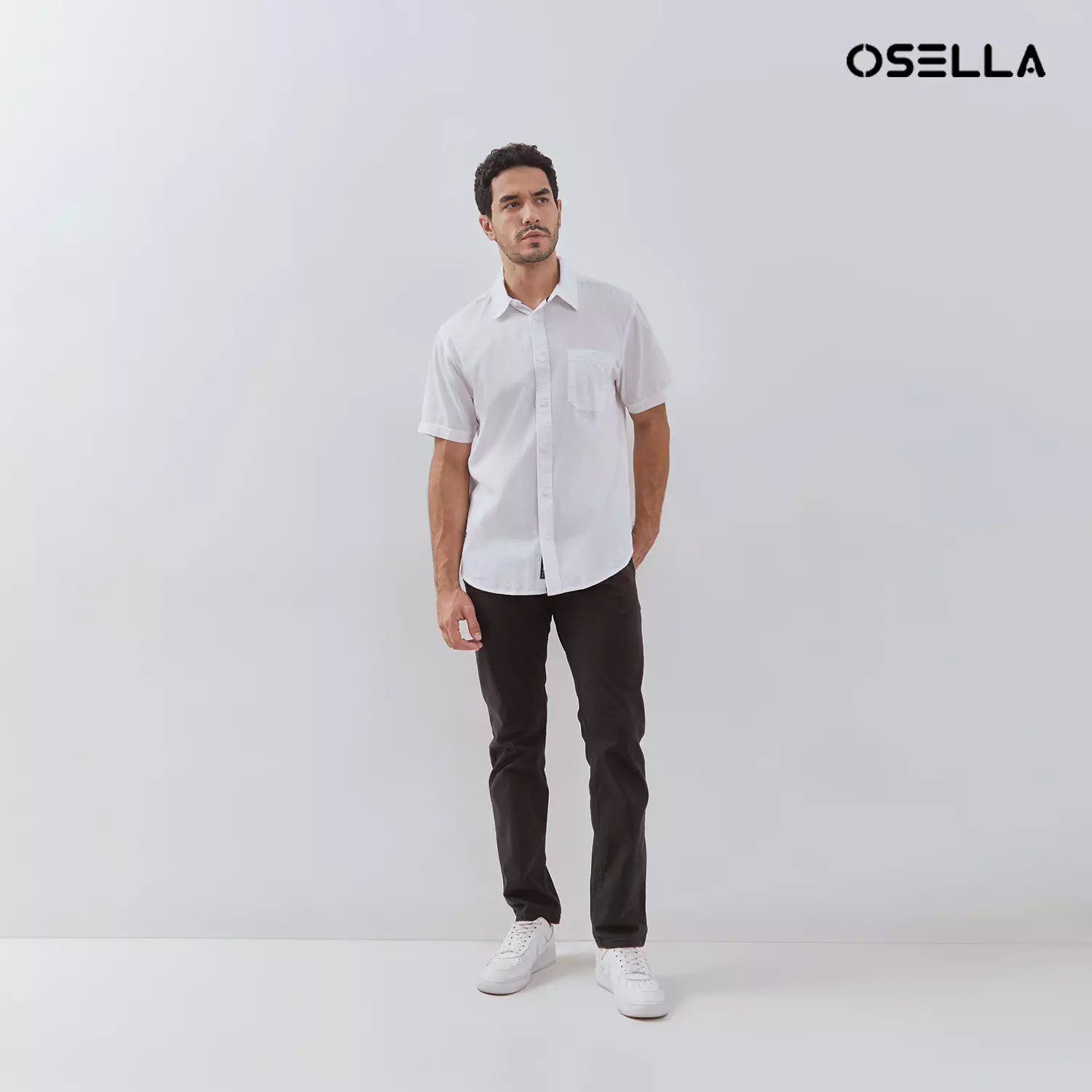 [NEW] Osella Dobby Pique Solid Collared Short Sleeve Shirt In White 2032500401 | Kemeja Pria Lengan Pendek