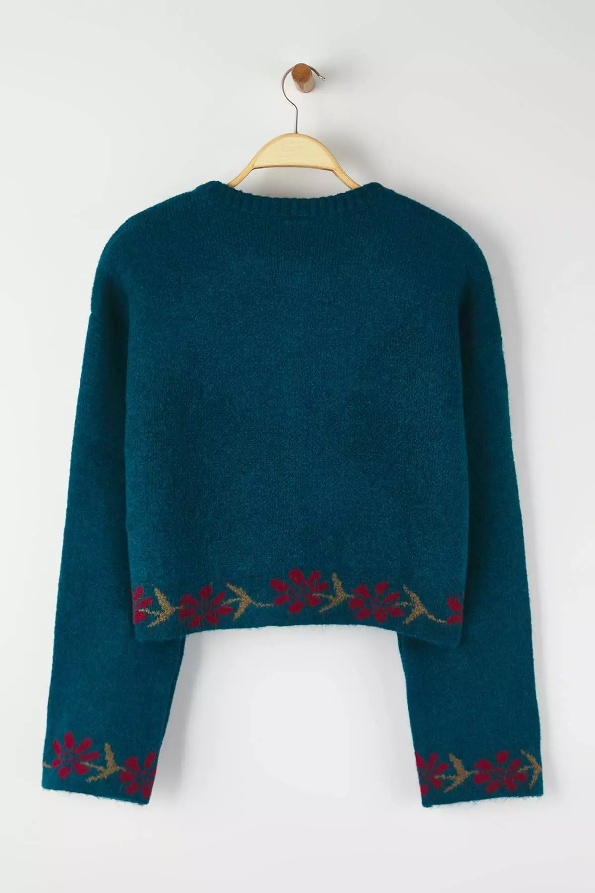 Teen Petrol Soft Textured Floral Patterned Knitwear Cardigan