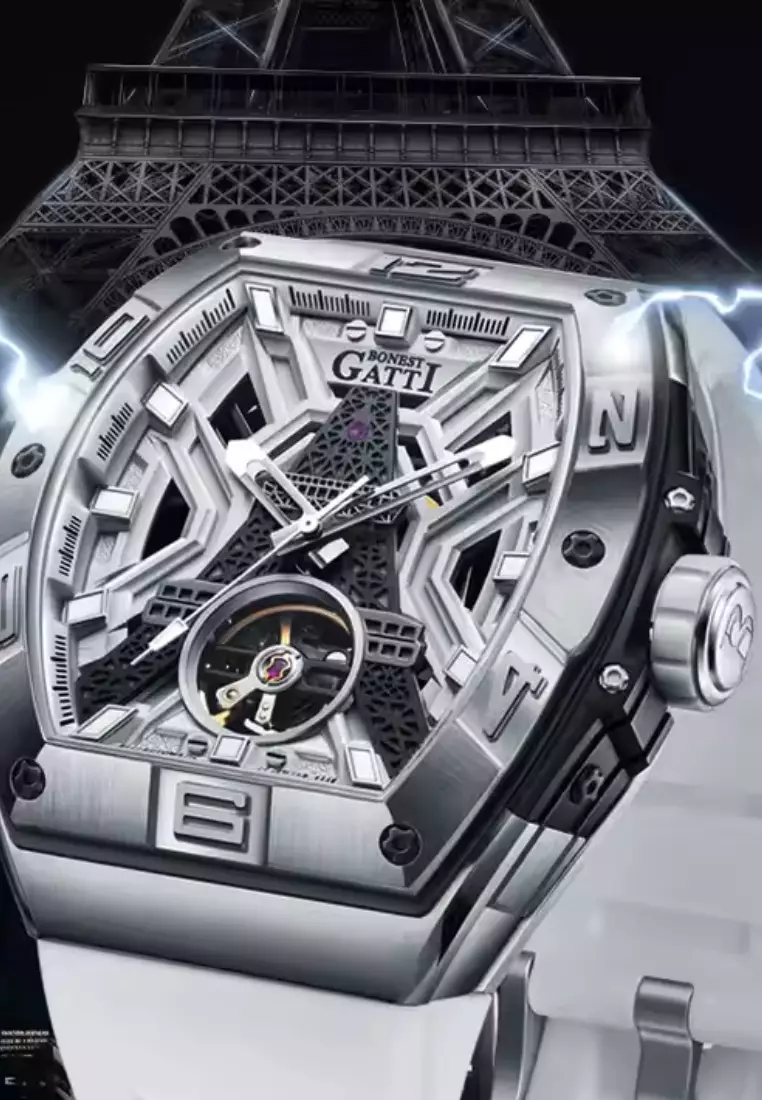 Automatic Unisex Stainless Steel Watch, Rubber Strap