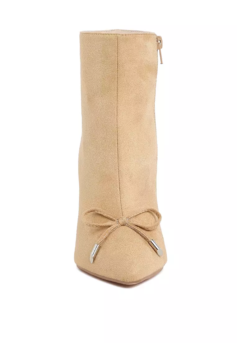 米色蝴蝶結細部踝靴