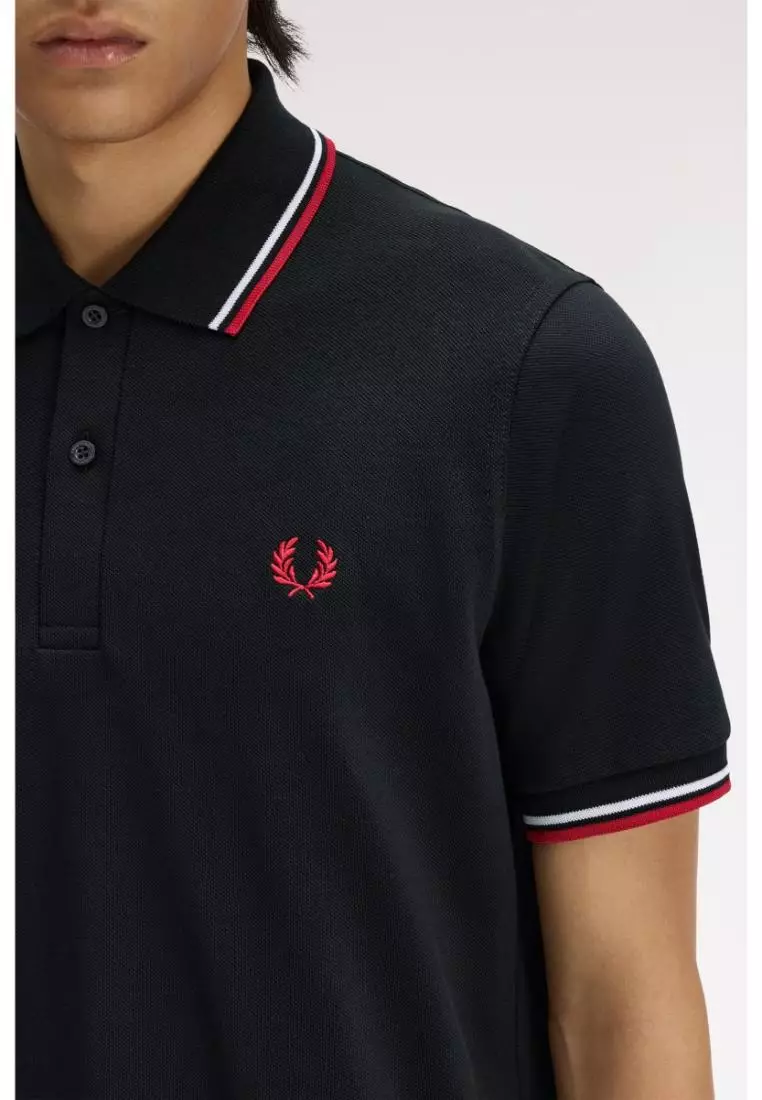 Fred Perry M12 Twin Tipped Fred Perry Shirt (Black / White / Bright Red)