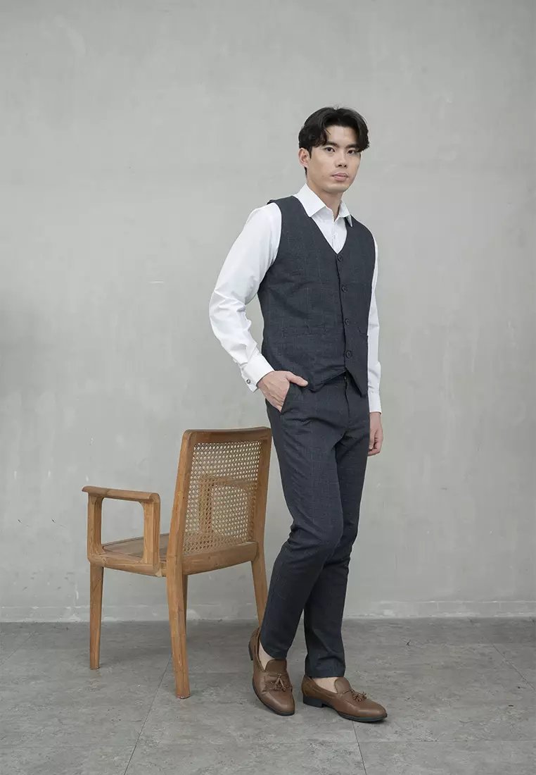 Houseofcuff Vest / Rompi Formal Biru Kotak Navy Waistcoat Wedding Tuxedo