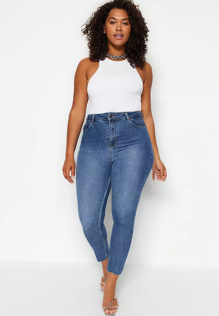 Raw hem plus size jeans hotsell
