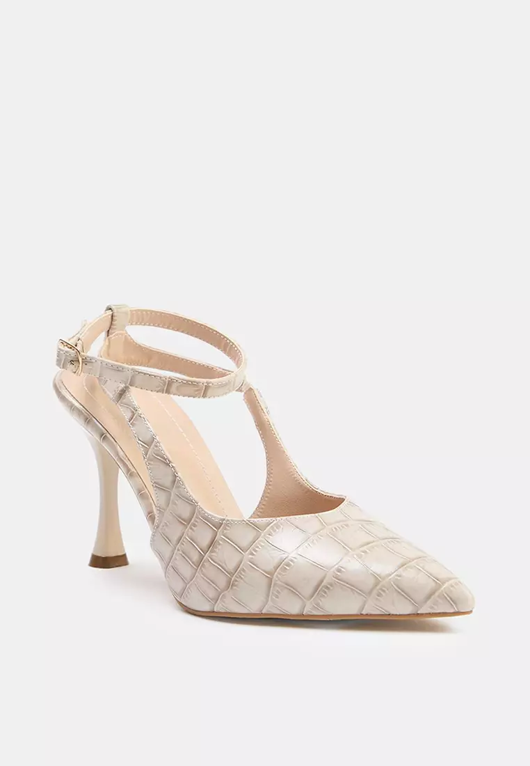 Crocodile Patterned Pointed Toe Thin Heeled Shoes