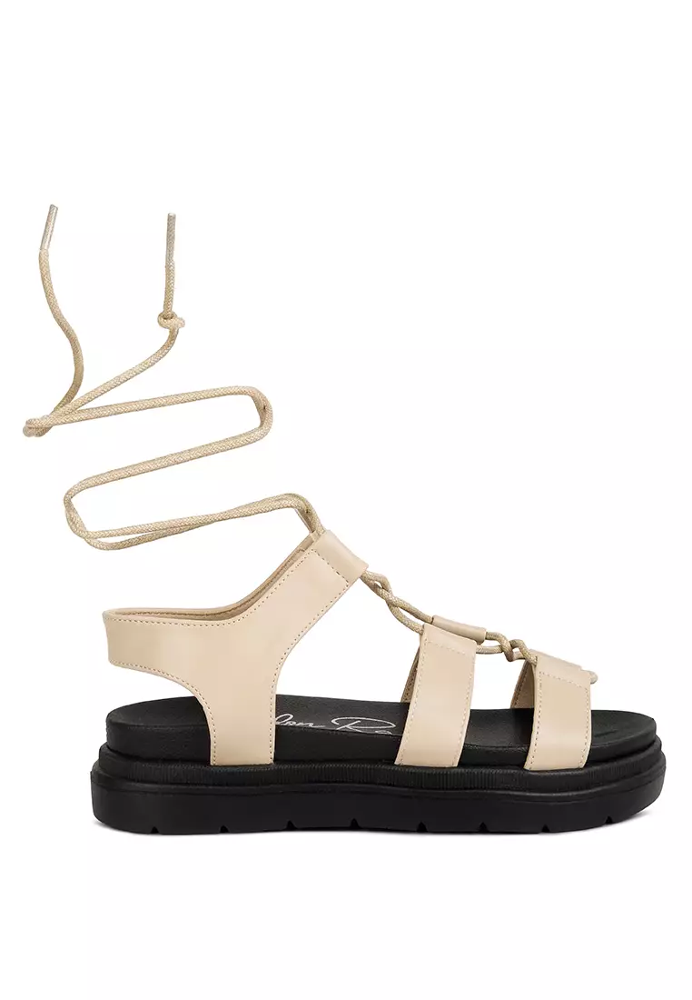 Discount on London Rag  shoes - SKU: Beige Faux Leather Gladiator Sandals