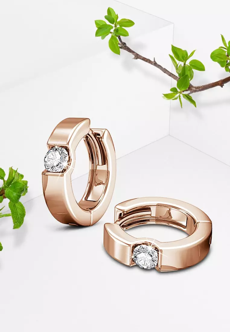 Center Stone Huggie Earrings Embellished with SWAROVSKI® crystals-Rose Gold/Clear