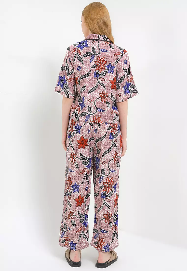 Setelan Piyama Baju Tidur One Site Atasan dan Bawahan Celana Wanita Bryna Berkerah Pink