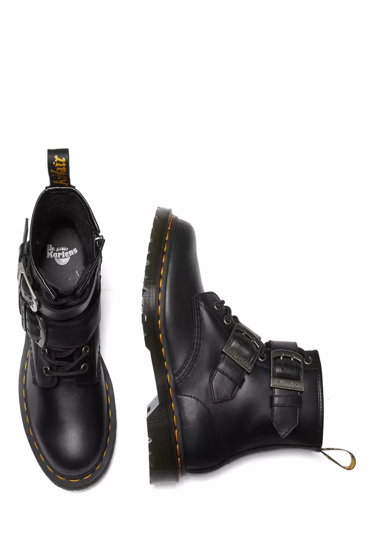 DR MARTENS 1460 Women's Buckle Pull Up Leather Lace Up Boots