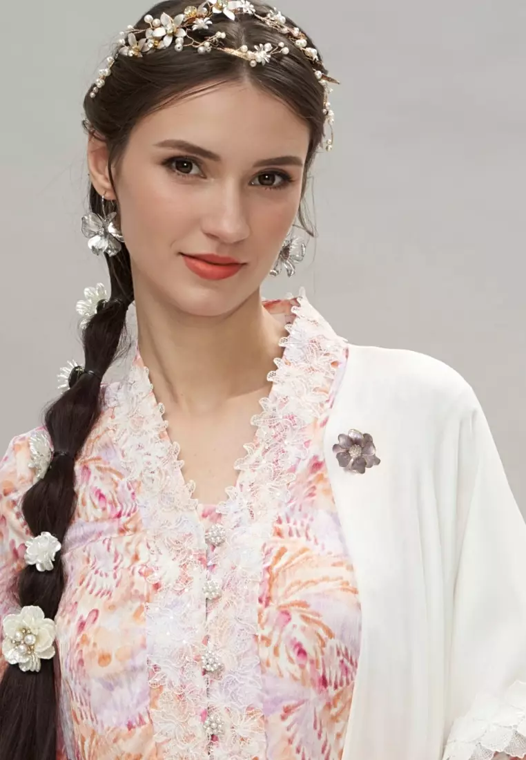 Lilac & OffWhite Flower Brooches (2 pieces)