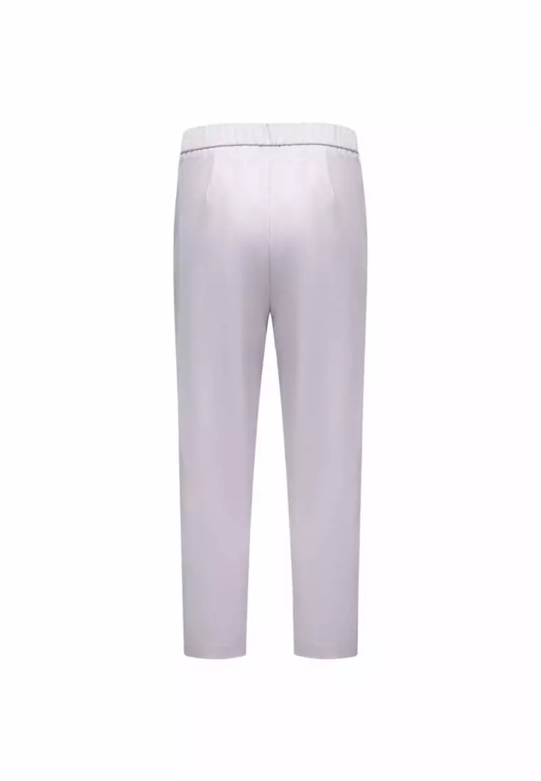 Cotton Blend Spandex Satin Cropped Cigarette Pants With Elastic Waistband