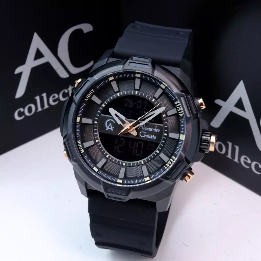 Alexandre Christie 9375 karet hitam dial rosegold cowok