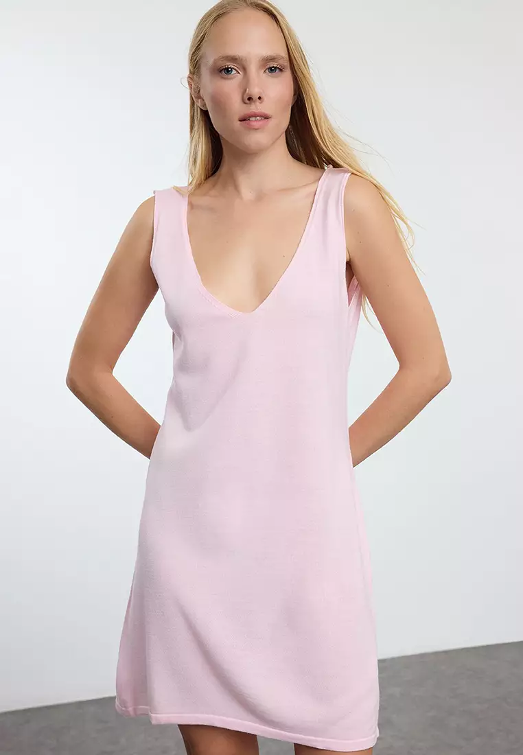 Pink Mini Knitwear Basic Dress TWOAW25EL00051