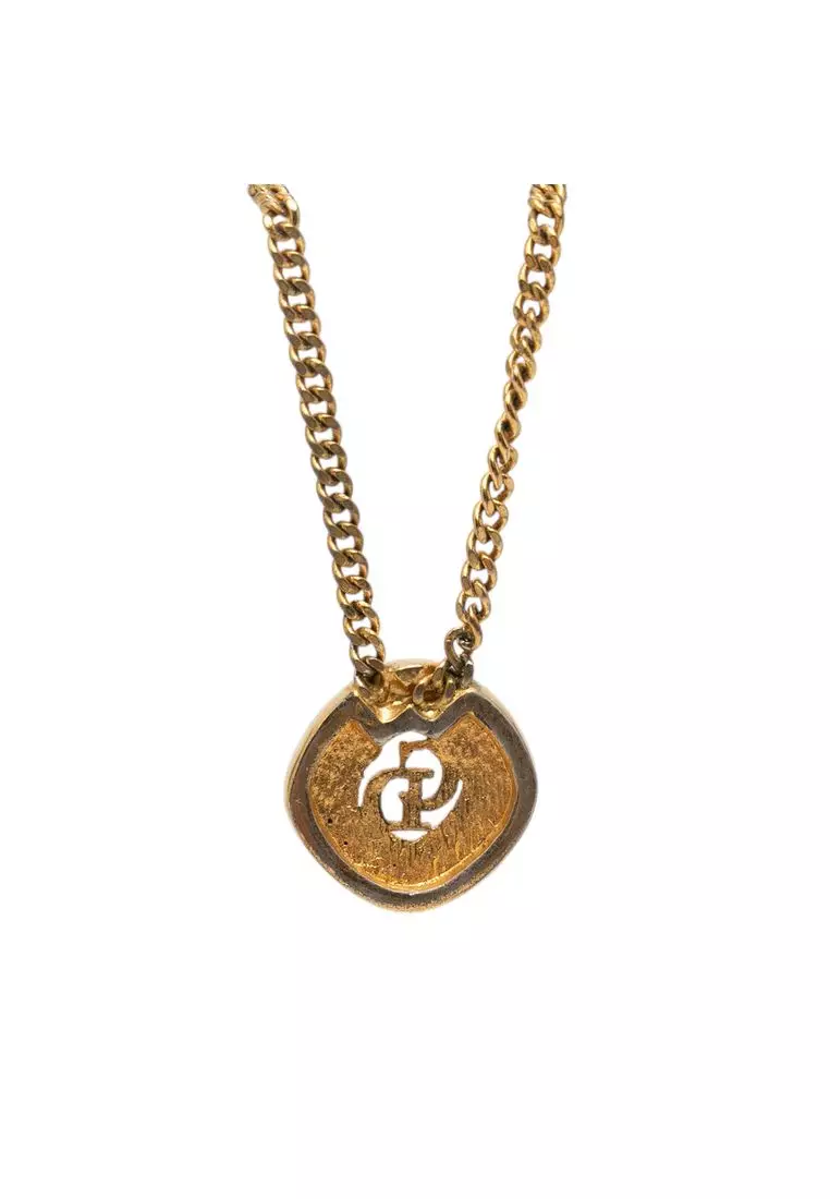 Dior Pre-Loved Dior Gold Plated Strass Cd Logo Pendant Necklace