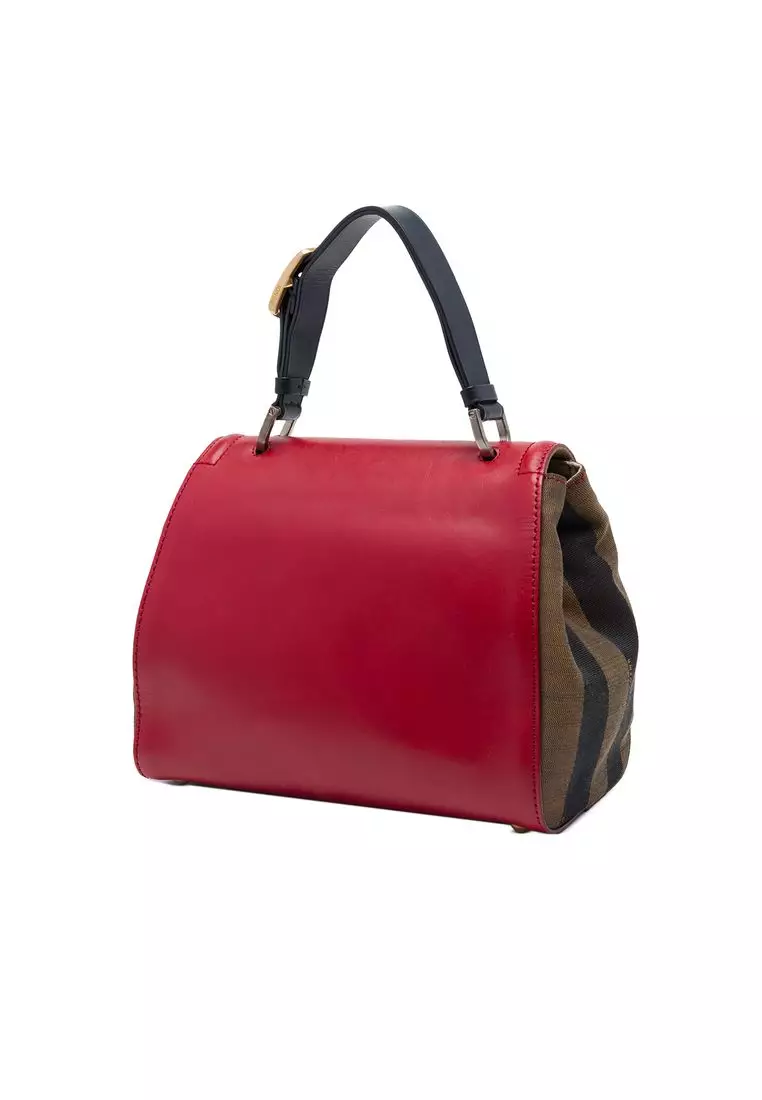 Pre-Loved Fendi Leather And Pequin Canvas Selleria Silvana Satchel
