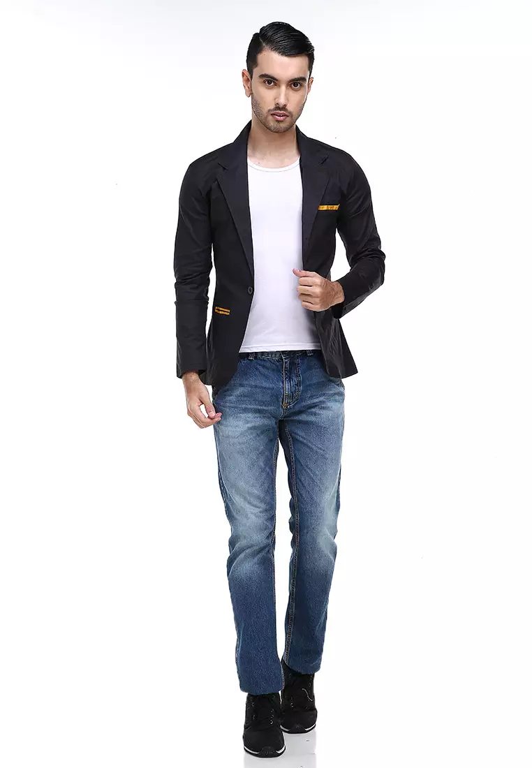Woreq Jas Blazer Pria Formal Suits Resmi Three Pockets Material Cotton Strecth ORIGINAL - Black