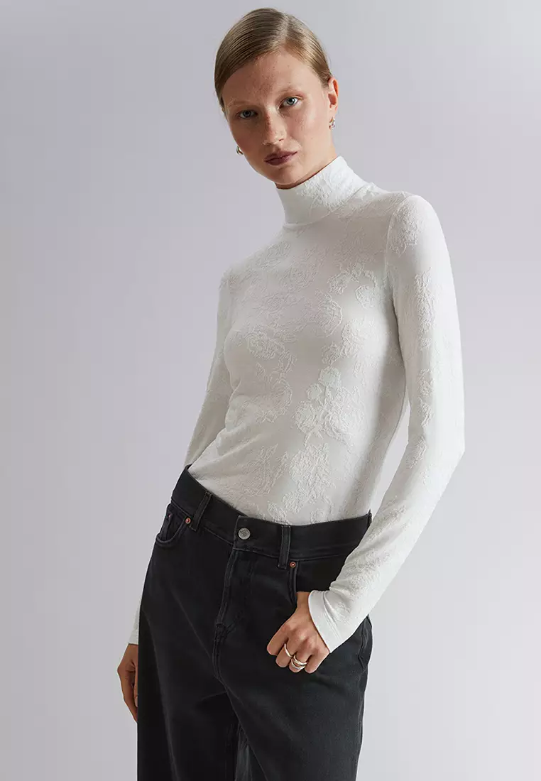 White funnel neck clearance top