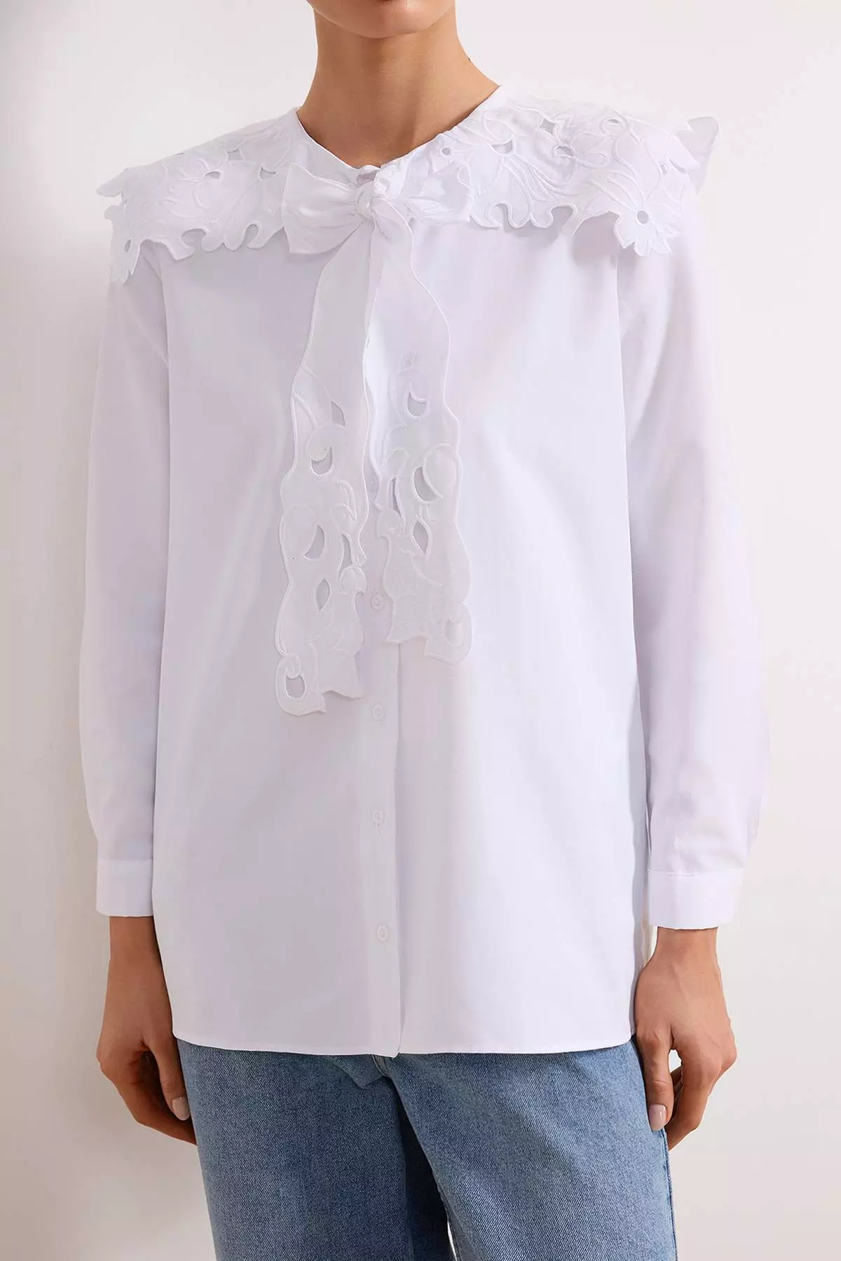White Lace Collar Shawl Detailed Cotton Pack Shirts Tctss26Tg00003