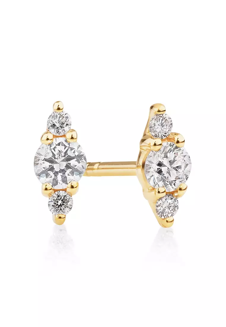 3 Stone Stud Earrings with .21 Carat TW Diamonds in 10kt Yellow Gold