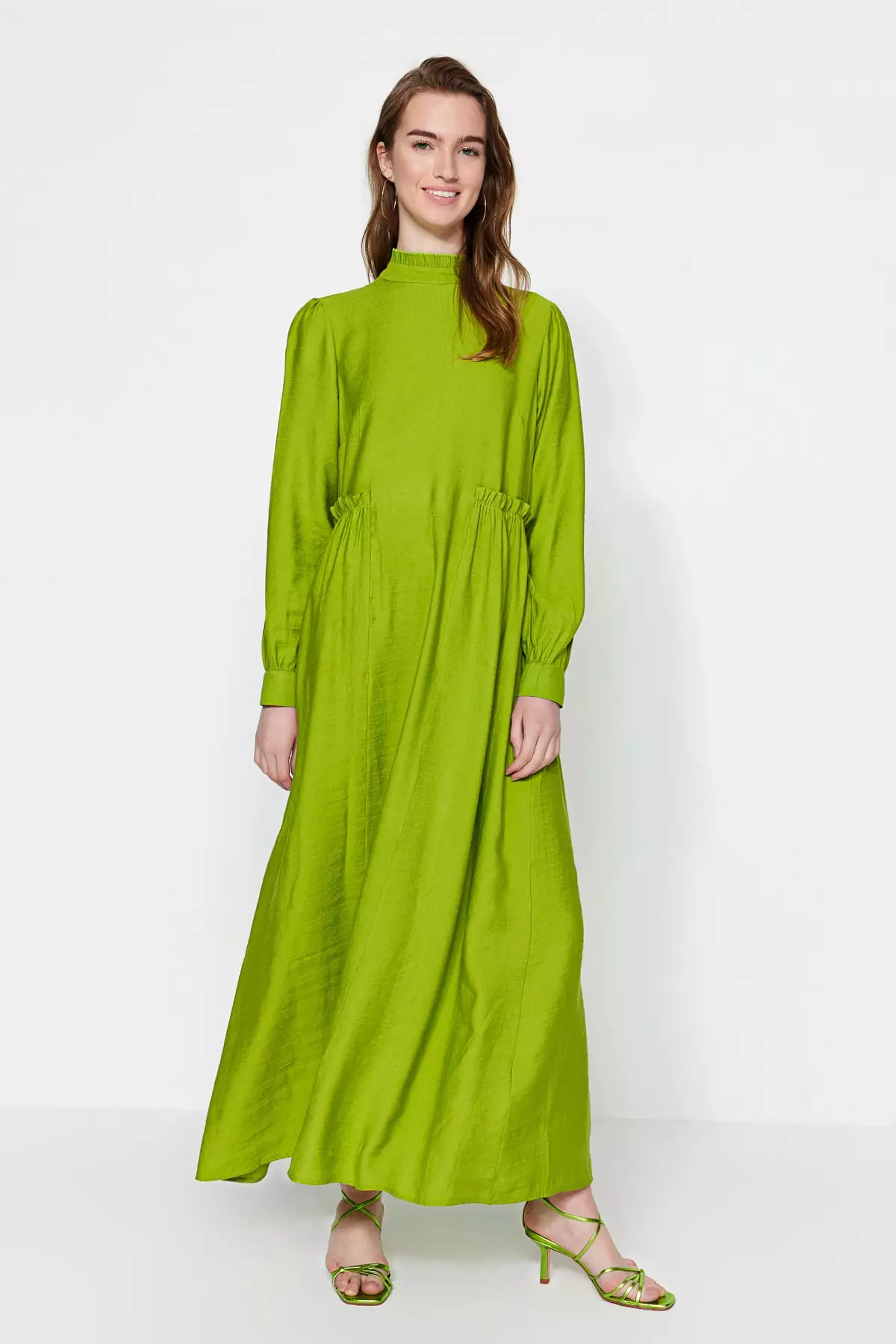 zara green collared dress