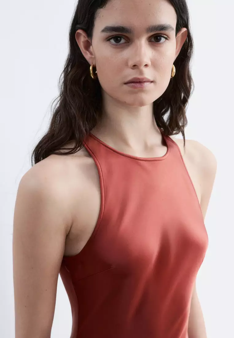 Sleeveless Satin Midi Dress
