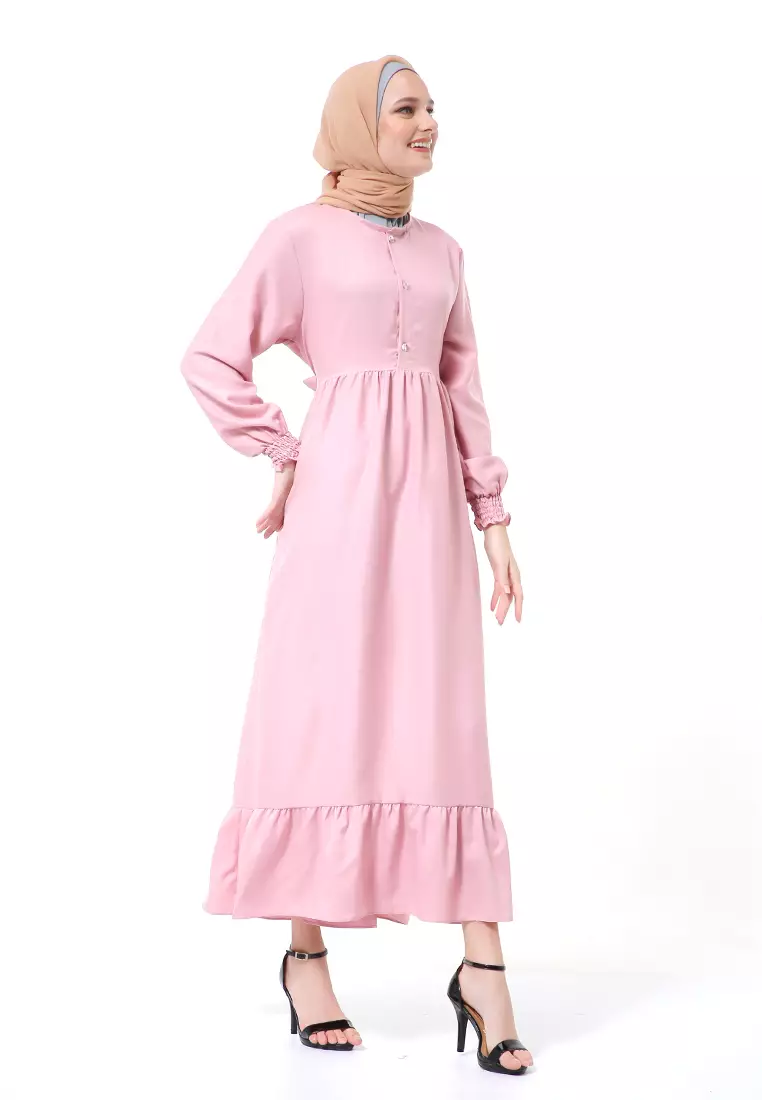 Chairunnisa Gamis Dress Muslimah Wanita Motif Polos Regular Fit High Quality - Dusty