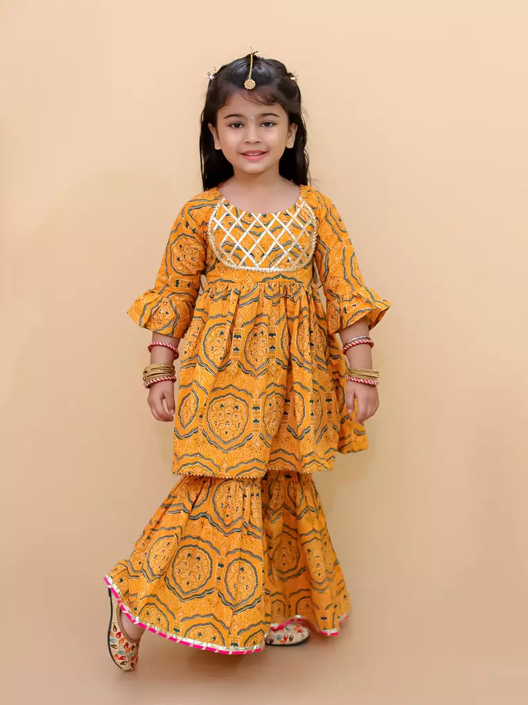 Marigold Mosaic Girls Anarkali Sharara Set