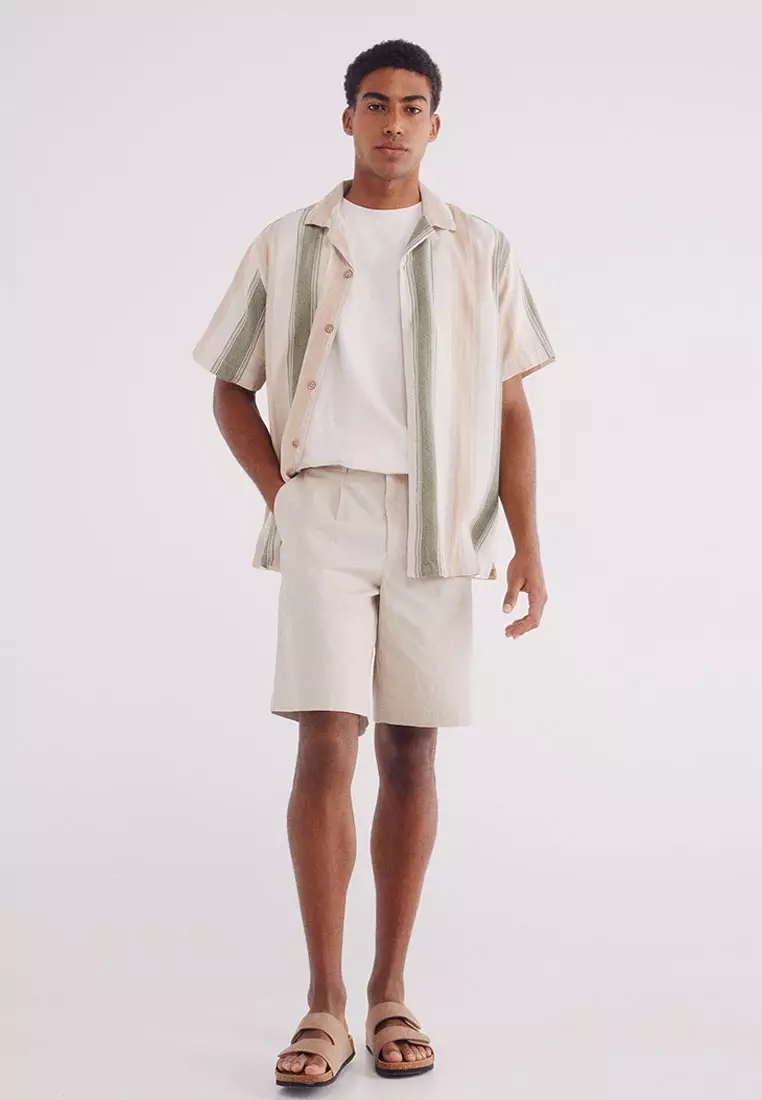 Short-Sleeved Striped Linen Shirt