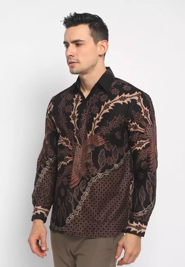 Black Resi Abyasa Kemeja Batik Pria Premium Slimfit Modern Lengan Panjang