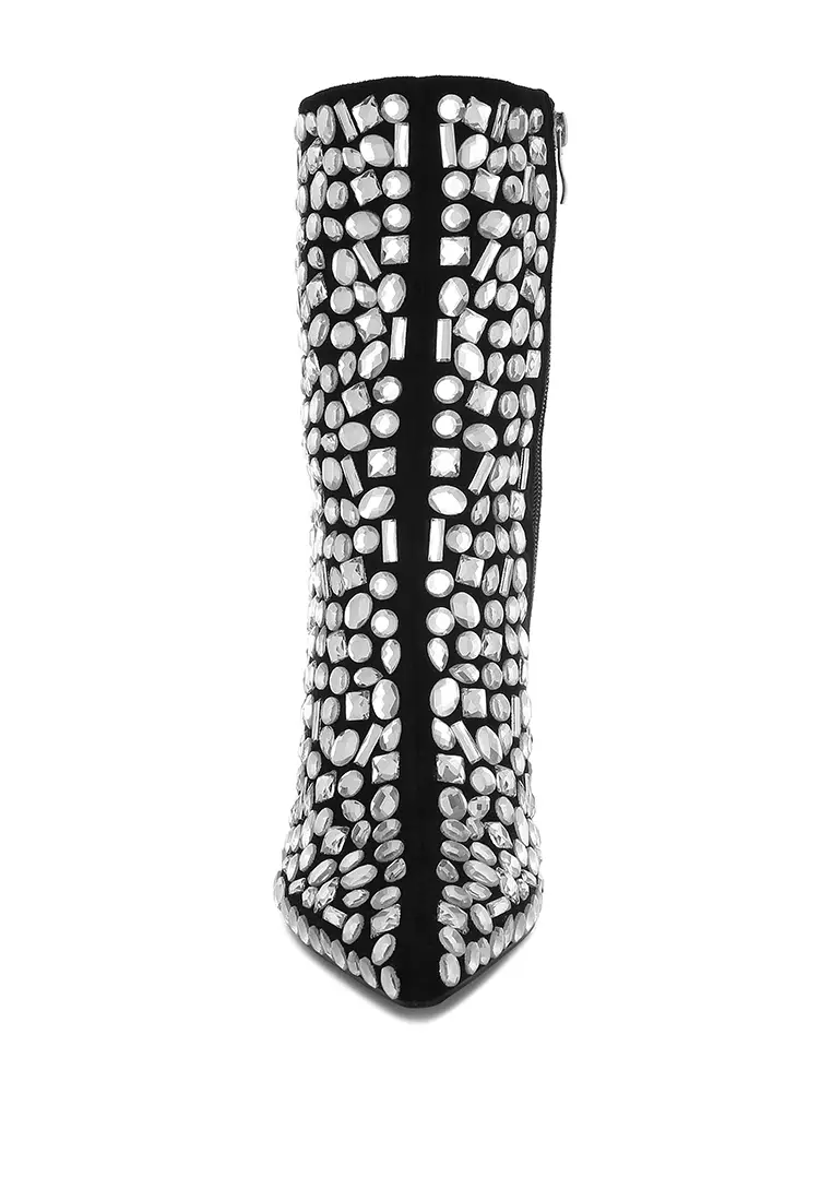 Sepatu Bot Hak Wedge Diamante Slim dalam Warna Hitam