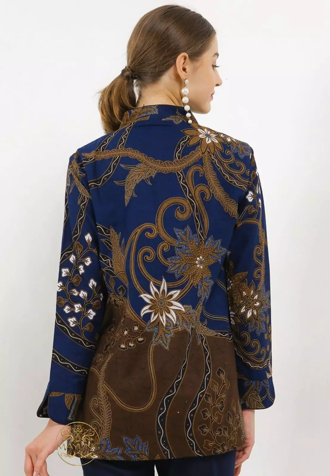 Blouse Batik Widaninggara Navy Premium Slimfit Elegant