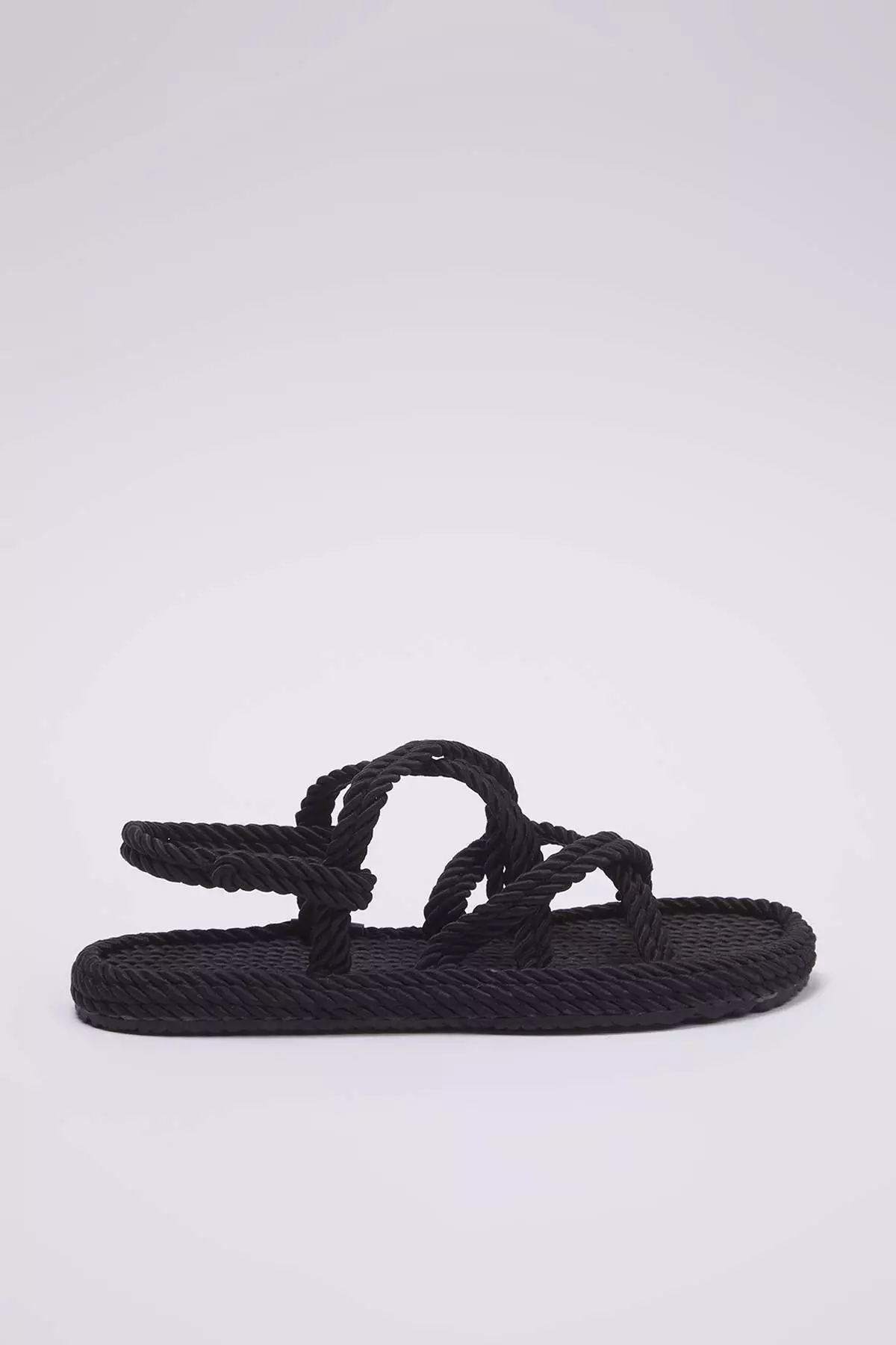 Black Cross Banded Rope Drawstring Women's Straw Sandals Takss25Sd00056