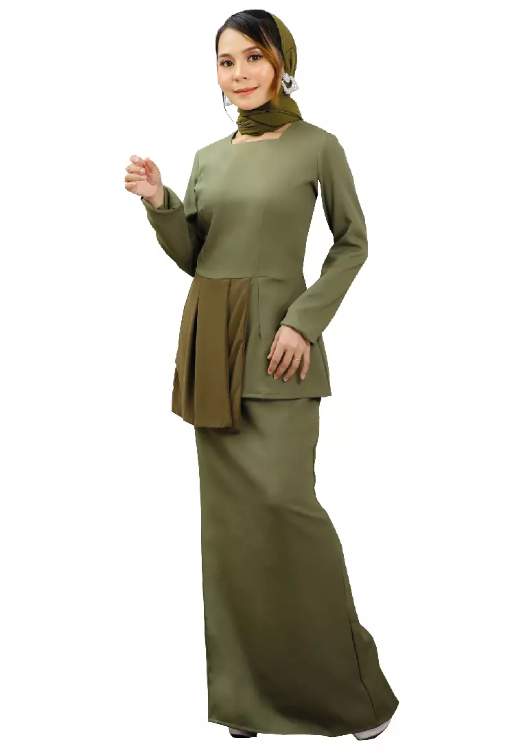 Kurung Modern Modest Fashion Army Green