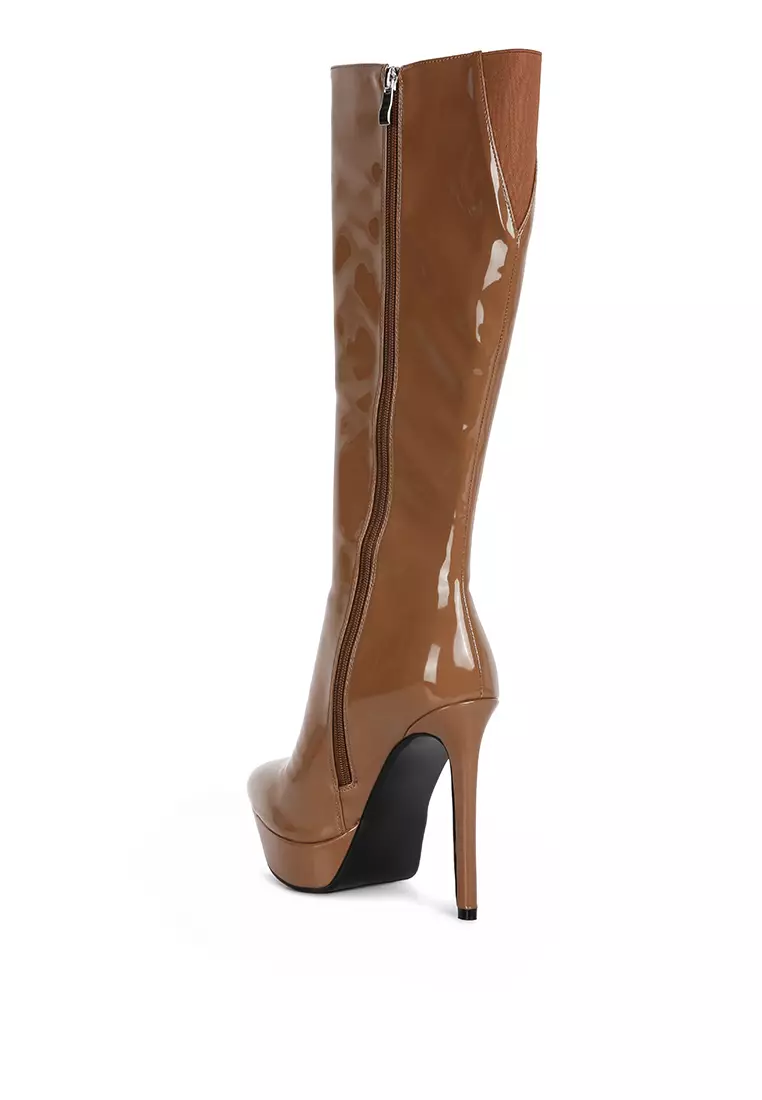 Tan knee high hot sale stiletto boots