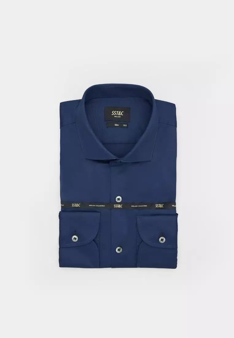 Milano Collection Navy Blue Slim Fit Shirt