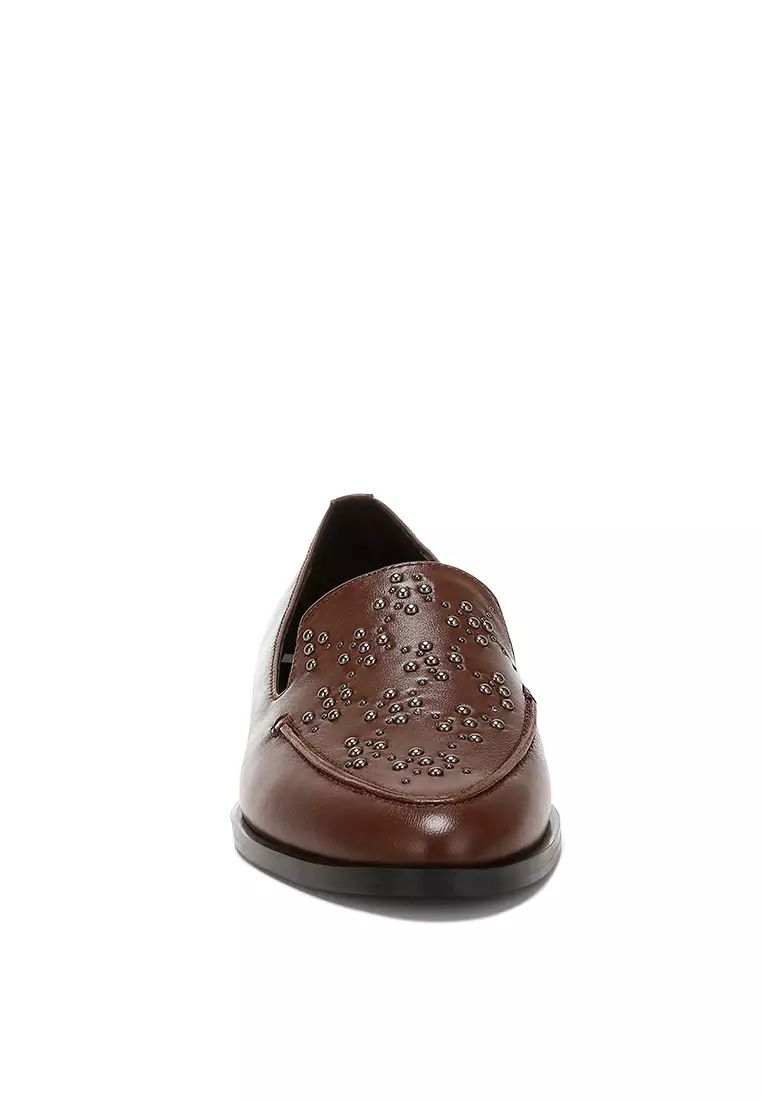 棕色鉚釘真皮樂福鞋