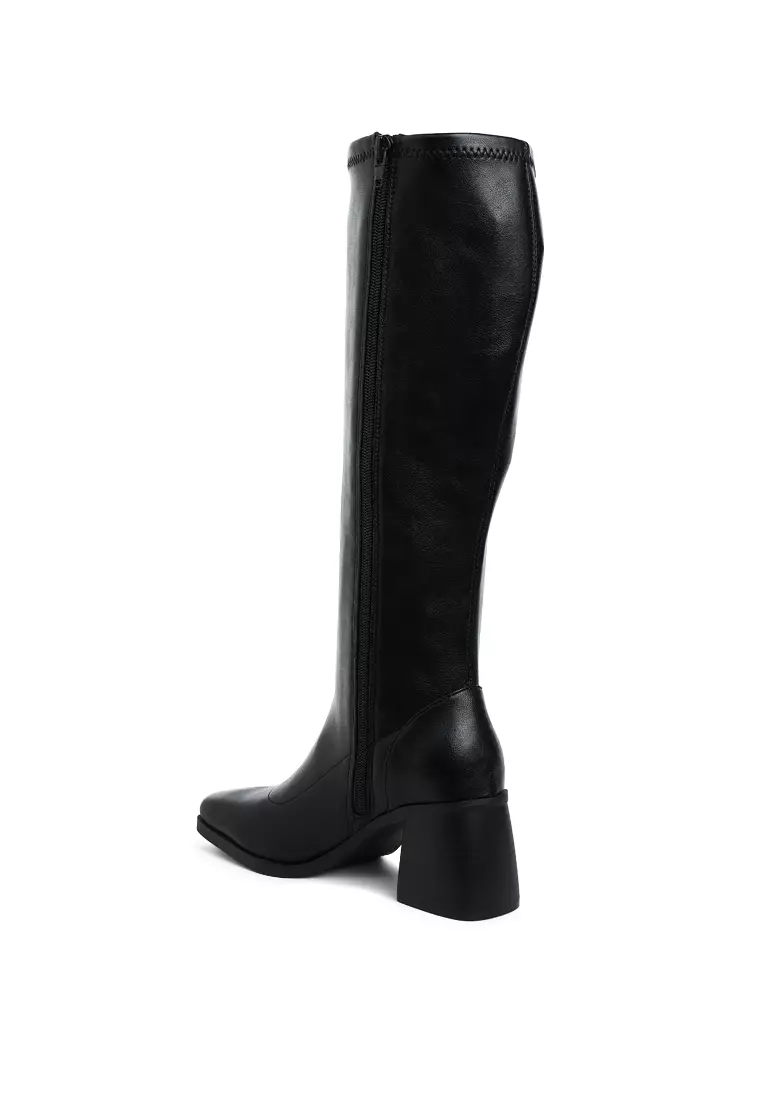 Sepatu bot hak blok kulit imitasi warna hitam