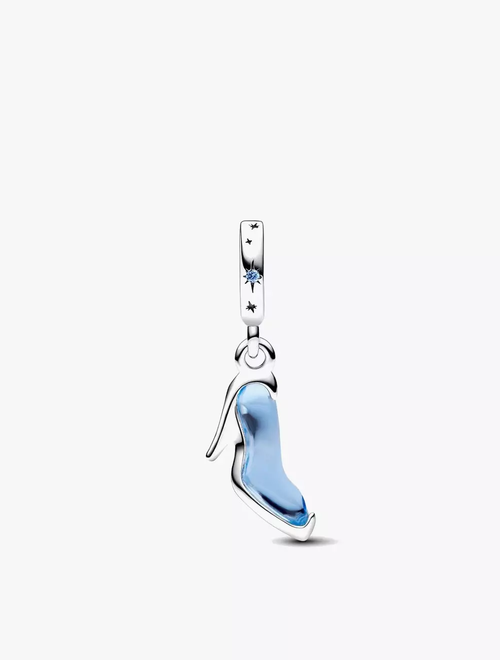 Disney Cinderella shoe sterling silver dangle with fancy light blue cubic zirconia and forever blue crystal